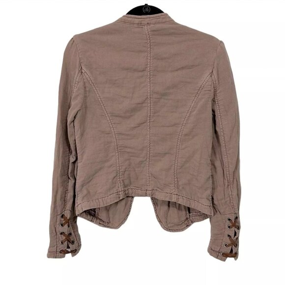 Free People Jagger Blazer Western Military Jacket Open Front Lace Up Cuff Beige - Picture 12 of 15